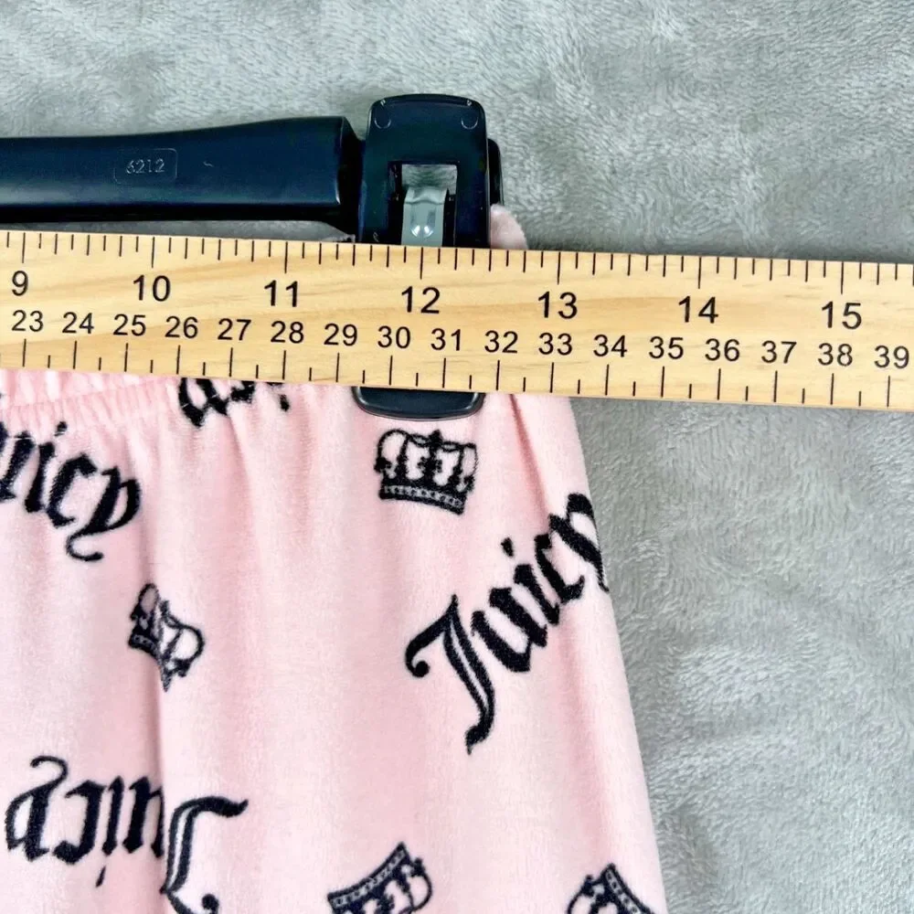 Juicy Couture Girls 7/8 Pink Logo Pajama Pants Crown Print Sleepwear Bottoms
